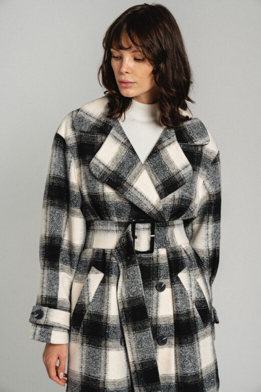 Пальто: О005К-12 (Клетка черно-белая ANNICA)