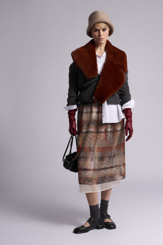 Юбка: Ю006-75 (Бежево-оранжевый принт)